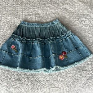 Loveshackfancy denim skirt with flower appliqué sz 2